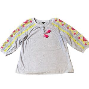 Talbots light blue Blouse with Pink and Yellow Details MP